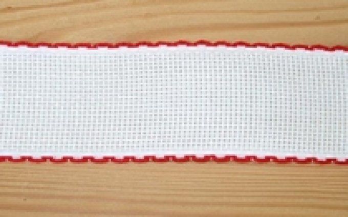 Bande Aïda 5 cm Blanc Liseré Rouge par 50 cm