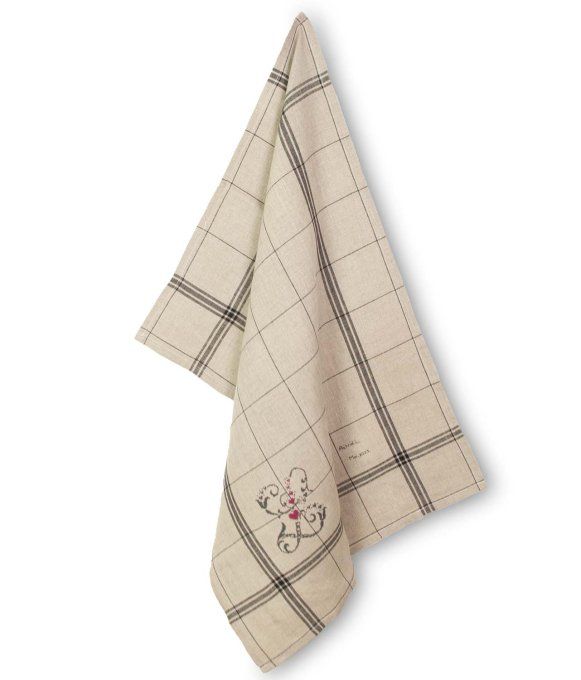 Torchon à broder fond naturel motif noir