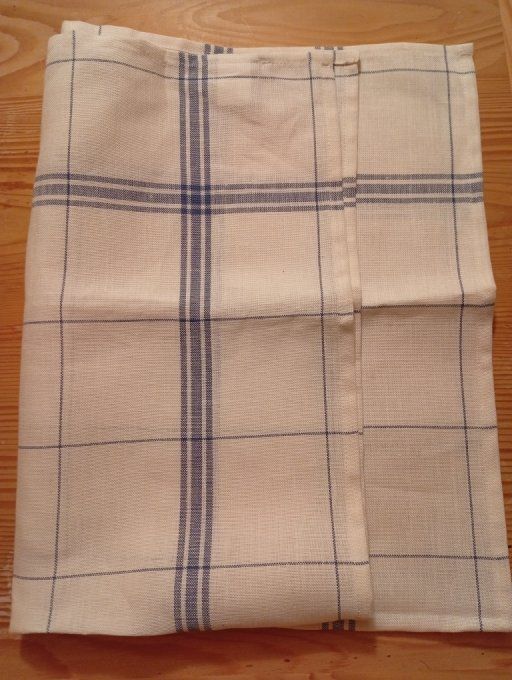 Torchon à broder fond écru carreaux bleus